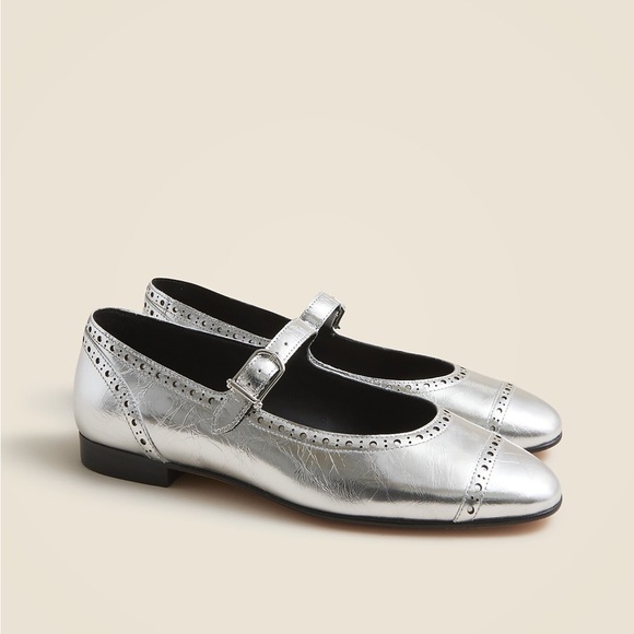 Silver Leather Jcrew Flat - Picture 2 of 6